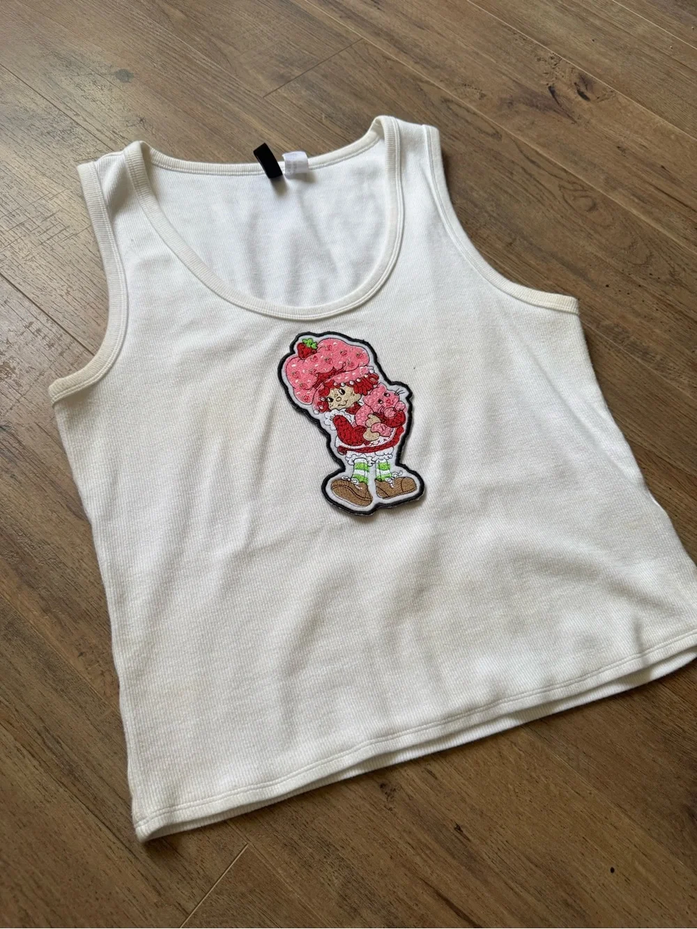 Strawberry Shortcake Tank Top White Ribbed DIY Upcycled
